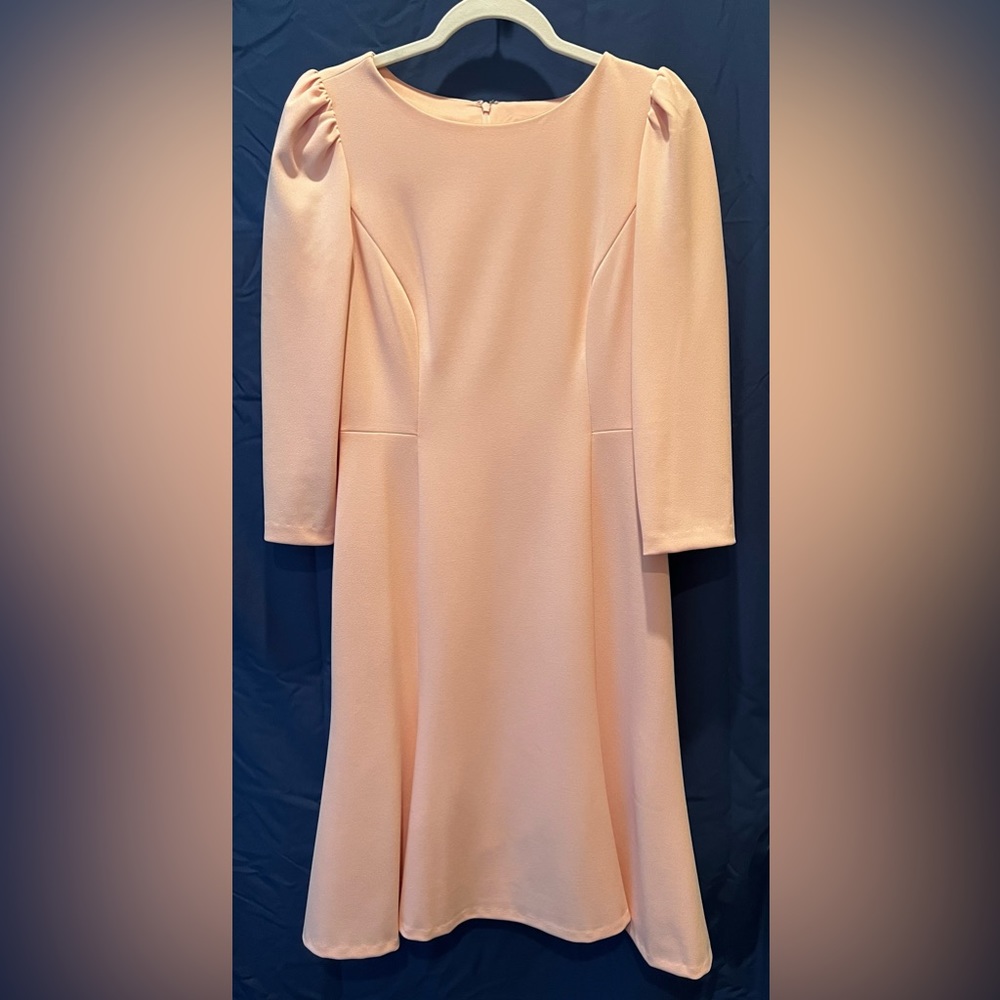 DKNY A-line Pink 3/4 Length Sleeve Fully Lined Ruffled Sleeve Casual Dress